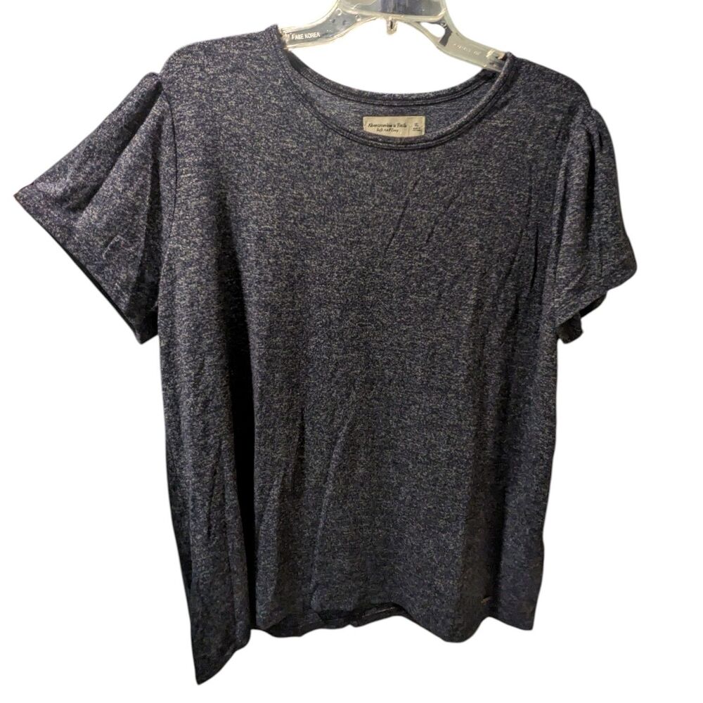 Abercrombie & Fitch Blue T-Shirt Women's XL Soft A&F Cozy Puff Sleeve Heathered